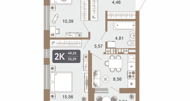 2-к. квартира, 48&nbsp;м²