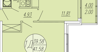 1-к. квартира, 41 м²