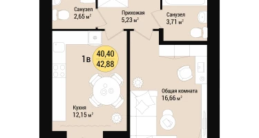1-к. квартира, 42&nbsp;м²