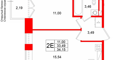 1-к. квартира, 33&nbsp;м²