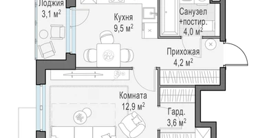 1-к. квартира, 35&nbsp;м²