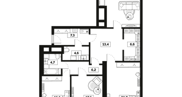 3-к. квартира, 122&nbsp;м²