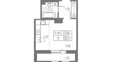 Студия, 28 м²