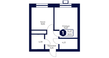1-к. квартира, 39&nbsp;м²