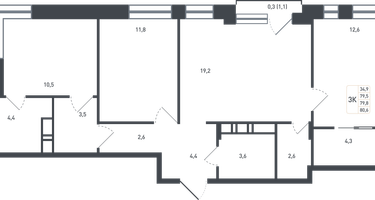 3-к. квартира, 84&nbsp;м²