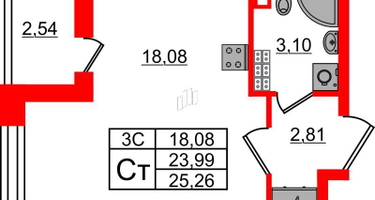 Студия, 23&nbsp;м²