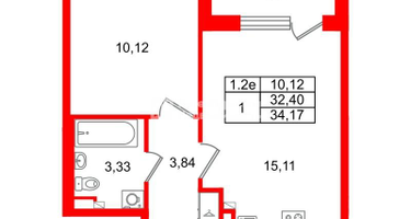 1-к. квартира, 32 м²