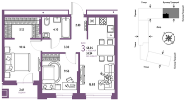 3-к. квартира, 53&nbsp;м²