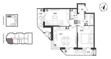 2-к. квартира, 70 м²