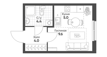 Студия, 23&nbsp;м²
