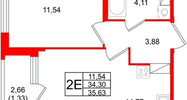 1-к. квартира, 35 м²