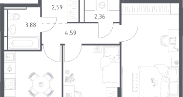 2-к. квартира, 52&nbsp;м²