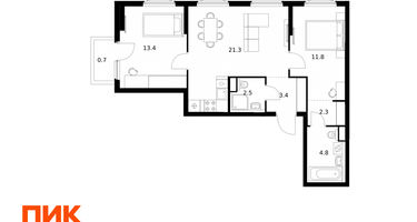 2-к. квартира, 60 м²