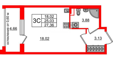 Студия, 25&nbsp;м²