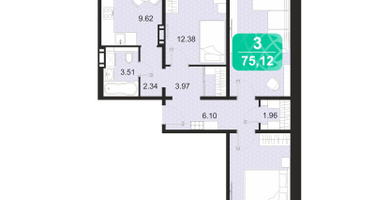 3-к. квартира, 75 м²