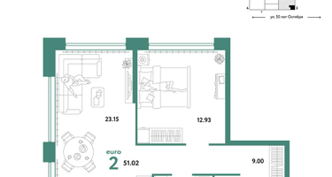 2-к. квартира, 51&nbsp;м²