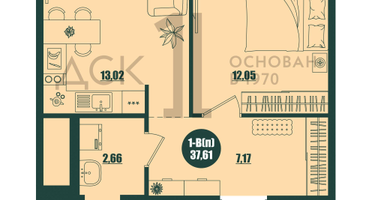 1-к. квартира, 37&nbsp;м²