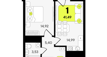 1-к. квартира, 41&nbsp;м²