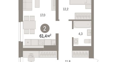 2-к. квартира, 61&nbsp;м²