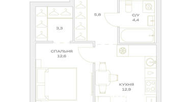 1-к. квартира, 39 м²