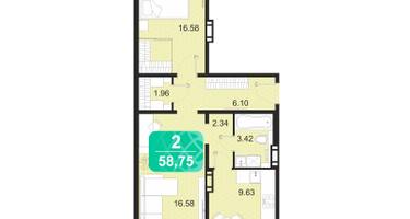 2-к. квартира, 58 м²