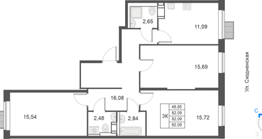 3-к. квартира, 82&nbsp;м²