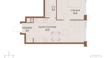 1-к. квартира, 44&nbsp;м²
