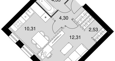 1-к. квартира, 33&nbsp;м²