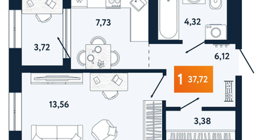 1-к. квартира, 36 м²