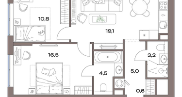 3-к. квартира, 60 м²