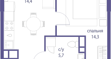 1-к. квартира, 37&nbsp;м²