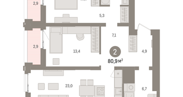 2-к. квартира, 80&nbsp;м²