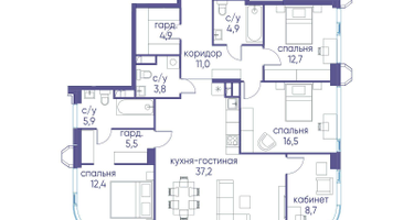 4-к. квартира, 123 м²