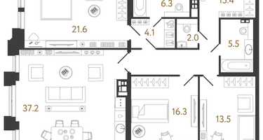 3-к. квартира, 121&nbsp;м²