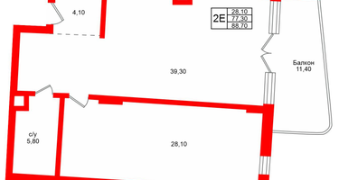 1-к. квартира, 88 м²