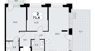 2-к. квартира, 71&nbsp;м²