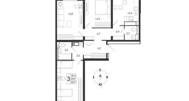 3-к. квартира, 83 м²