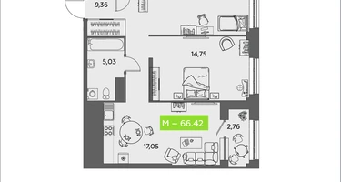 Студия, 66&nbsp;м²