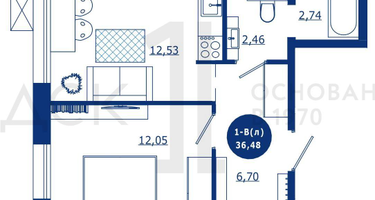 1-к. квартира, 36&nbsp;м²