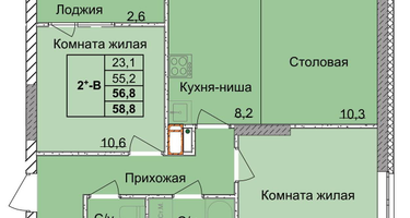 2-к. квартира, 54 м²