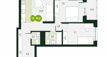 3-к. квартира, 66&nbsp;м²