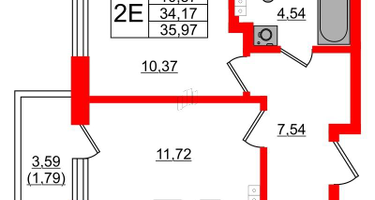 1-к. квартира, 34&nbsp;м²