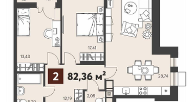 2-к. квартира, 82&nbsp;м²