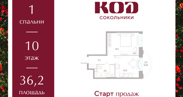 1-к. квартира, 36 м²