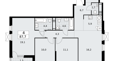 4-к. квартира, 87 м²