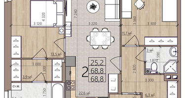 2-к. квартира, 68&nbsp;м²