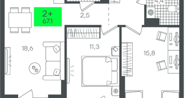 2-к. квартира, 67&nbsp;м²