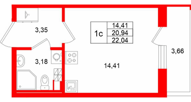Студия, 20&nbsp;м²