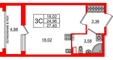 Студия, 24&nbsp;м²
