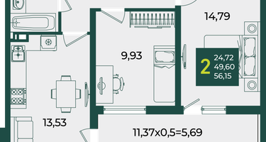 2-к. квартира, 56&nbsp;м²